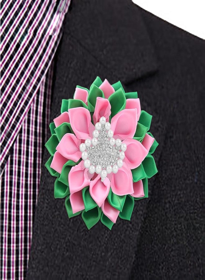 HUSURU Sorority Paraphernalia Brooches Pin for Women Greek Society Members Gift Pink Green Flower Corsage Brooch Sisterhood Jewelry - Image 2